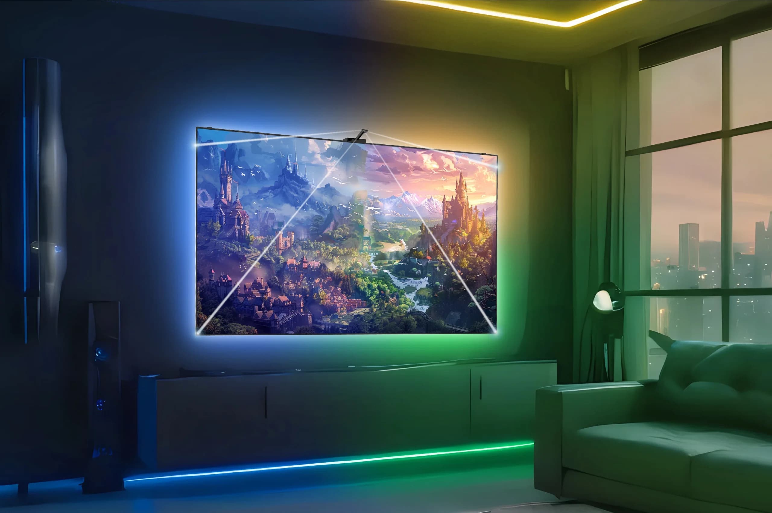 Horizon 5C creating immersive ambient lighting in a modern living room